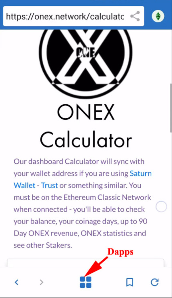 Onex calculator info screen.